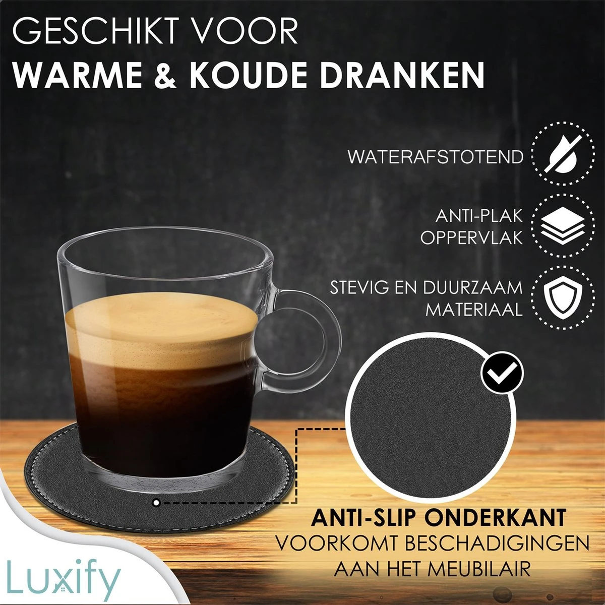 Luxe Leren Onderzetters Met Houder - 10 Stuks - Onderleggers Voor Glazen - Glasonderzetters Voor Op Tafel - Coasters - Zwart - Rond 5 Luxe Leren Onderzetters Met Houder - 10 Stuks - Onderleggers Voor Glazen - Glasonderzetters Voor Op Tafel - Coasters - Zwart - Rond - Afbeelding 3