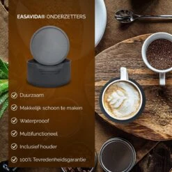 Easavida – Onderzetters Voor Glazen – 8 Stuks – Siliconen – Onderlegger – Inclusief Houder – Inclusief E-book – Zwart – Rond Design 13 Easavida – Onderzetters Voor Glazen – 8 Stuks – Siliconen – Onderlegger – Inclusief Houder – Inclusief E-book – Zwart – Rond Design -Bormioli Rocco winkel 1200x1200 398