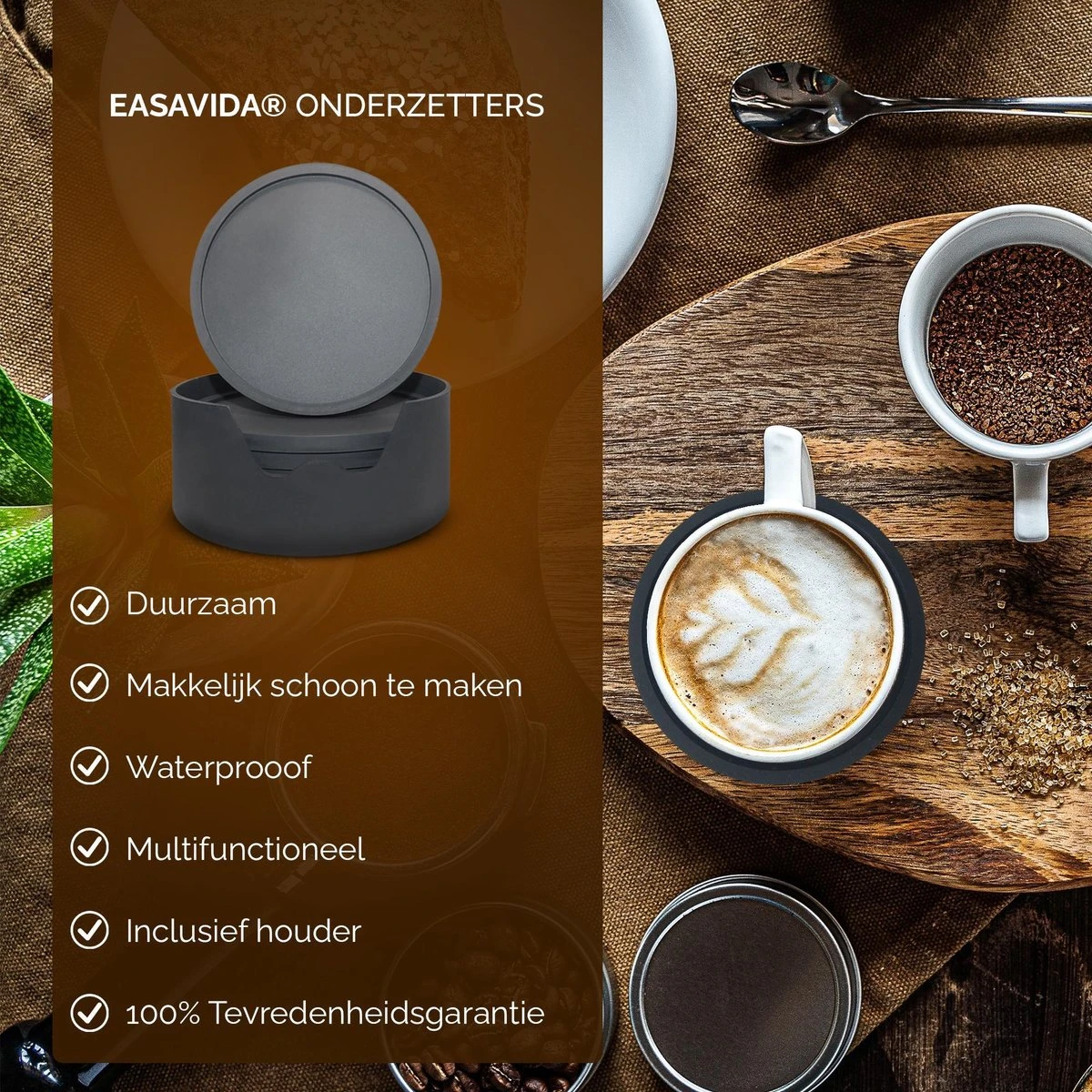 Easavida – Onderzetters Voor Glazen – 8 Stuks – Siliconen – Onderlegger – Inclusief Houder – Inclusief E-book – Zwart – Rond Design 4 Easavida – Onderzetters Voor Glazen – 8 Stuks – Siliconen – Onderlegger – Inclusief Houder – Inclusief E-book – Zwart – Rond Design - Afbeelding 2