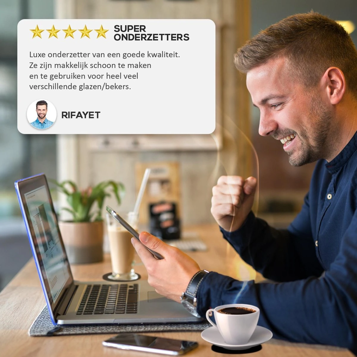 Easavida – Onderzetters Voor Glazen – 8 Stuks – Siliconen – Onderlegger – Inclusief Houder – Inclusief E-book – Zwart – Rond Design 11 Easavida – Onderzetters Voor Glazen – 8 Stuks – Siliconen – Onderlegger – Inclusief Houder – Inclusief E-book – Zwart – Rond Design - Afbeelding 9