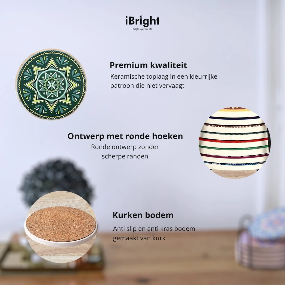 IBright Onderzetters Voor Glazen - Set Van 8 Met Houder - Rond - Bohemian - Oosterse - Mandala Design - Coasters 5 IBright Onderzetters Voor Glazen - Set Van 8 Met Houder - Rond - Bohemian - Oosterse - Mandala Design - Coasters - Afbeelding 3