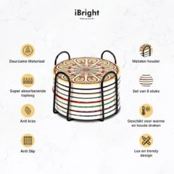 IBright Onderzetters Voor Glazen - Set Van 8 Met Houder - Rond - Bohemian - Oosterse - Mandala Design - Coasters 12 IBright Onderzetters Voor Glazen - Set Van 8 Met Houder - Rond - Bohemian - Oosterse - Mandala Design - Coasters -Bormioli Rocco winkel 1200x1200 409