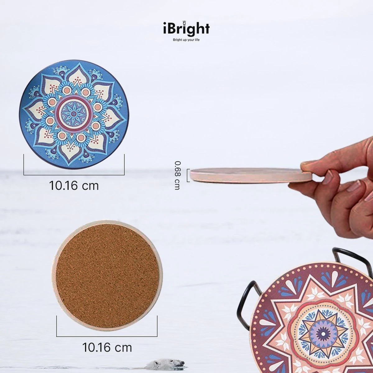 IBright Onderzetters Voor Glazen - Set Van 8 Met Houder - Rond - Bohemian - Oosterse - Mandala Design - Coasters 7 IBright Onderzetters Voor Glazen - Set Van 8 Met Houder - Rond - Bohemian - Oosterse - Mandala Design - Coasters - Afbeelding 5