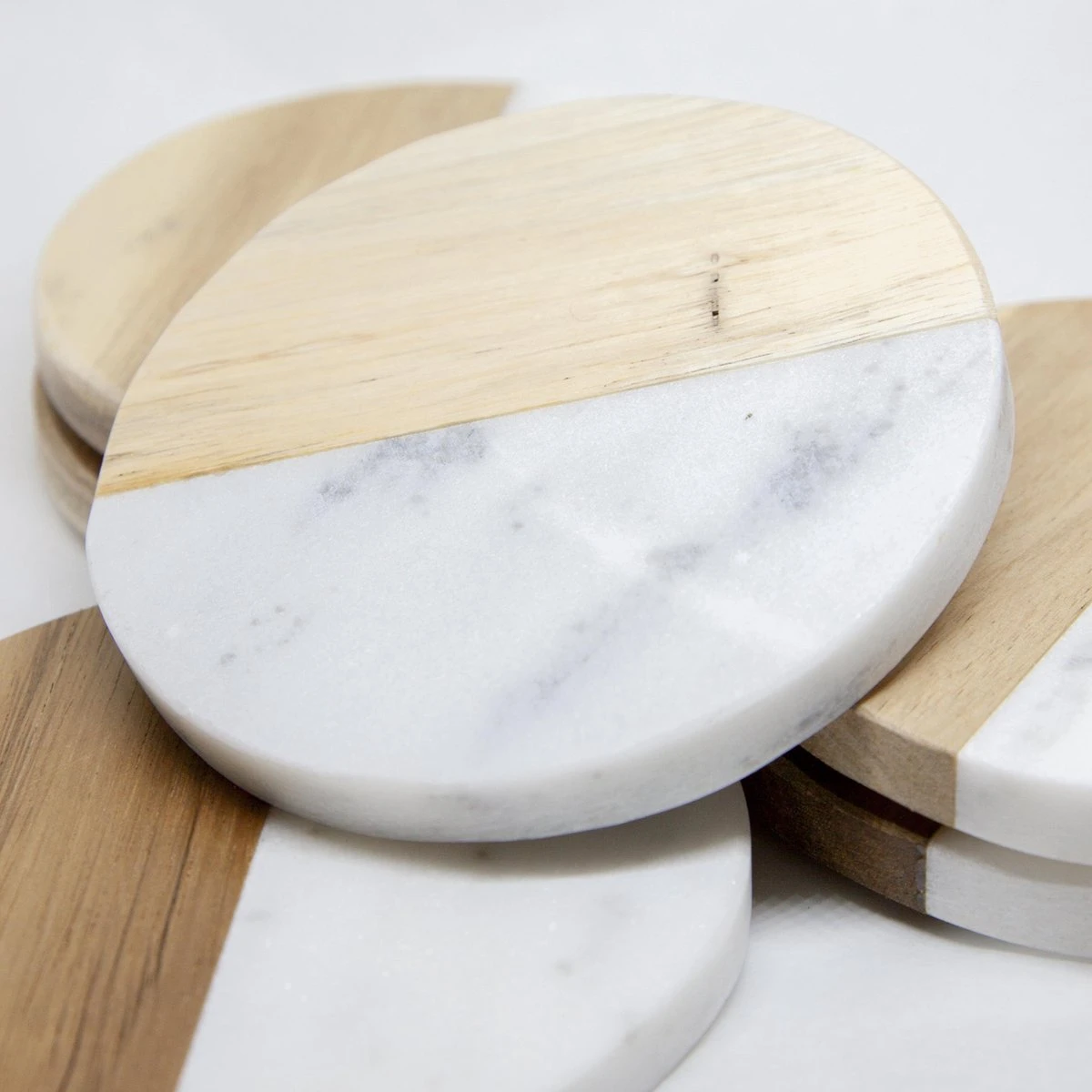 Onderzetter Rond Julia - Hout / Marmer | Onderzetter Voor Glazen | Set Van 6 4 Onderzetter Rond Julia - Hout / Marmer | Onderzetter Voor Glazen | Set Van 6 - Afbeelding 2