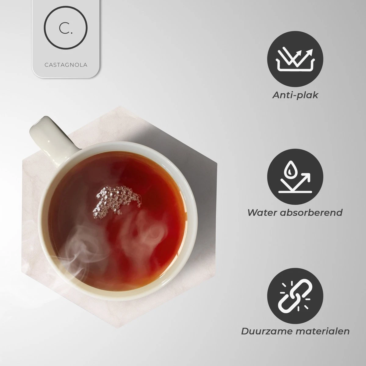 Castagnola Keramische Onderzetters Met Houder – Onderzetters Voor Glazen – Onderzetters Design – Onderzettersset – Drink Onderzetters – Keramisch – Kurk – Set Van 6 – Offwhite 6 Castagnola Keramische Onderzetters Met Houder – Onderzetters Voor Glazen – Onderzetters Design – Onderzettersset – Drink Onderzetters – Keramisch – Kurk – Set Van 6 – Offwhite - Afbeelding 4