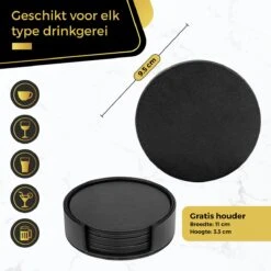 Swissl Leren Onderzetters Voor Glazen - 6 Onderleggers Met Houder - Zwarte Ronde Glasonderzetters Voor Op Tafel - Coasters - Vlak 12 Swissl Leren Onderzetters Voor Glazen - 6 Onderleggers Met Houder - Zwarte Ronde Glasonderzetters Voor Op Tafel - Coasters - Vlak -Bormioli Rocco winkel 1200x1200 457