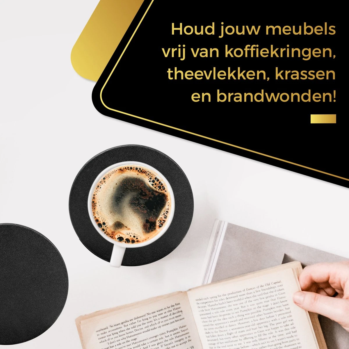 Swissl Leren Onderzetters Voor Glazen - 6 Onderleggers Met Houder - Zwarte Ronde Glasonderzetters Voor Op Tafel - Coasters - Vlak 6 Swissl Leren Onderzetters Voor Glazen - 6 Onderleggers Met Houder - Zwarte Ronde Glasonderzetters Voor Op Tafel - Coasters - Vlak - Afbeelding 4