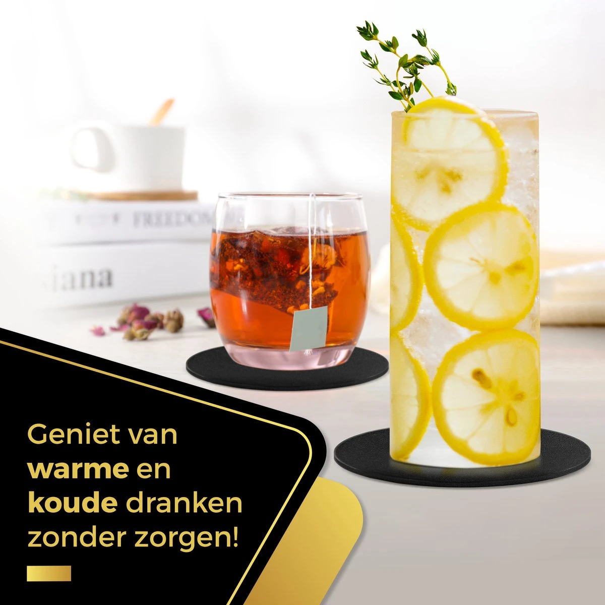Swissl Leren Onderzetters Voor Glazen - 6 Onderleggers Met Houder - Zwarte Ronde Glasonderzetters Voor Op Tafel - Coasters - Vlak 7 Swissl Leren Onderzetters Voor Glazen - 6 Onderleggers Met Houder - Zwarte Ronde Glasonderzetters Voor Op Tafel - Coasters - Vlak - Afbeelding 5