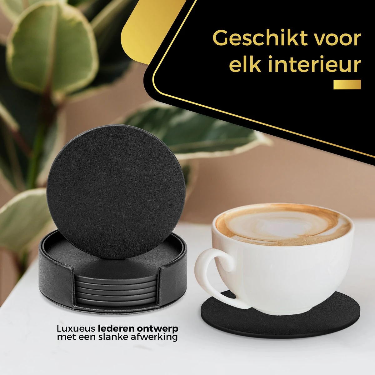 Swissl Leren Onderzetters Voor Glazen - 6 Onderleggers Met Houder - Zwarte Ronde Glasonderzetters Voor Op Tafel - Coasters - Vlak 8 Swissl Leren Onderzetters Voor Glazen - 6 Onderleggers Met Houder - Zwarte Ronde Glasonderzetters Voor Op Tafel - Coasters - Vlak - Afbeelding 6