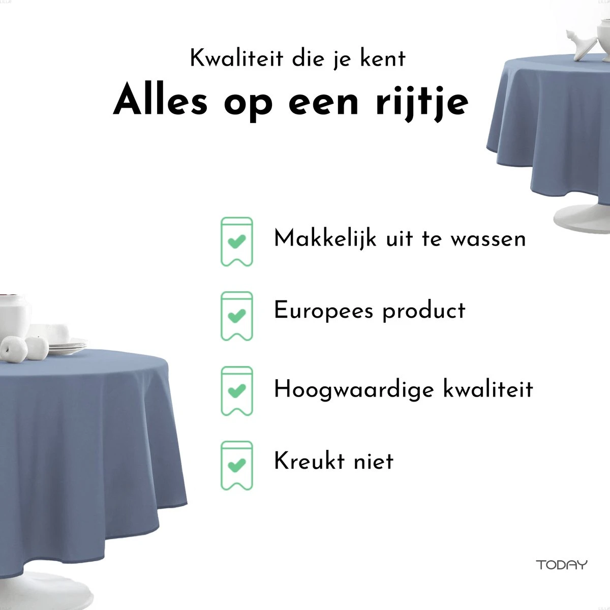 Today Rond Tafelkleed - Tafellaken - Ø180cm - Polyester - Denim - Lichtblauw 6 Today Rond Tafelkleed - Tafellaken - Ø180cm - Polyester - Denim - Lichtblauw - Afbeelding 4