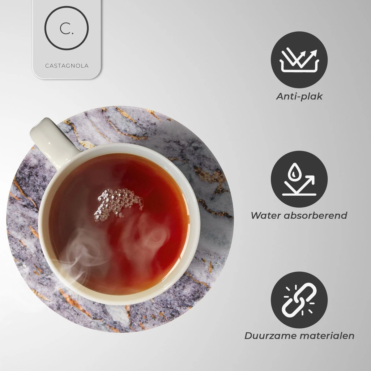 Castagnola Keramische Onderzetters Met Houder – Onderzetters Voor Glazen – Onderzetters Design – Onderzettersset – Drink Onderzetters – Keramisch – Kurk – Set Van 6 – Grijs/Goud 8 Castagnola Keramische Onderzetters Met Houder – Onderzetters Voor Glazen – Onderzetters Design – Onderzettersset – Drink Onderzetters – Keramisch – Kurk – Set Van 6 – Grijs/Goud - Afbeelding 6