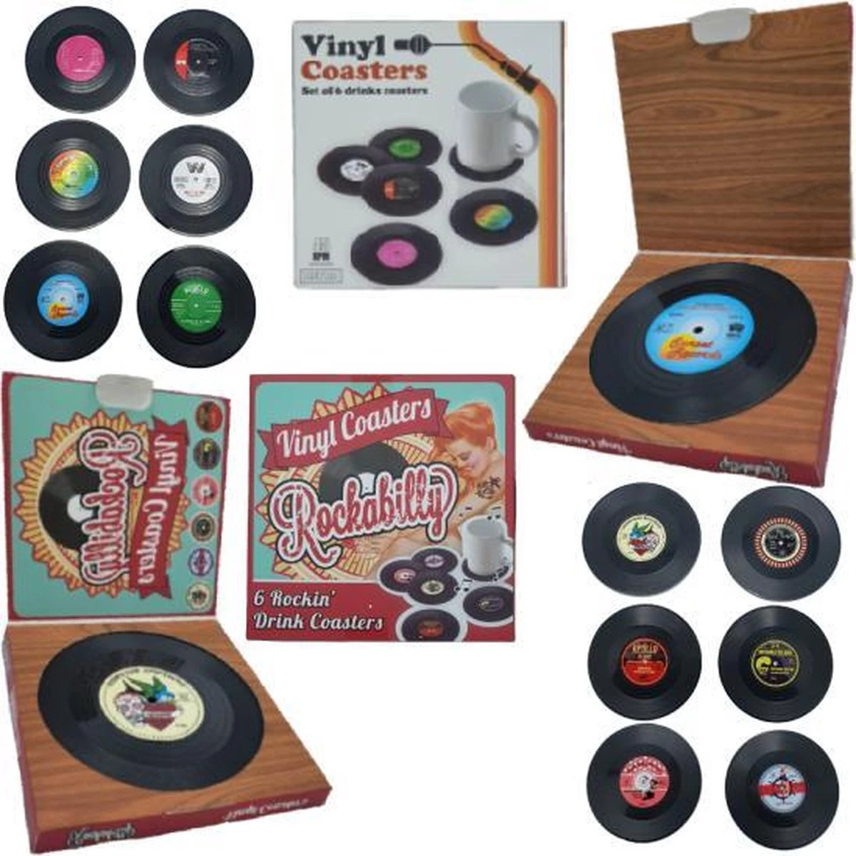 Retro LP + Rockabilly LP - Vinyl Onderzetters - 12 Stuks - Onderzetters Voor Glazen - ODaani 3 Retro LP + Rockabilly LP - Vinyl Onderzetters - 12 Stuks - Onderzetters Voor Glazen - ODaani