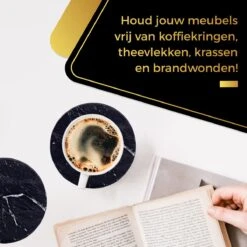 Swissl Leren Onderzetters - Marmer Onderzetters Voor Glazen - Kunstleren Onderleggers Met Houder - Glasonderzetters - Coasters – Zwart - Rond -Bormioli Rocco winkel 1200x1200 499