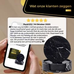 Swissl Leren Onderzetters - Marmer Onderzetters Voor Glazen - Kunstleren Onderleggers Met Houder - Glasonderzetters - Coasters – Zwart - Rond -Bormioli Rocco winkel 1200x1200 501