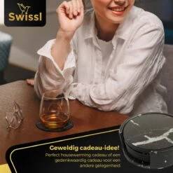 Swissl Leren Onderzetters - Marmer Onderzetters Voor Glazen - Kunstleren Onderleggers Met Houder - Glasonderzetters - Coasters – Zwart - Rond -Bormioli Rocco winkel 1200x1200 503