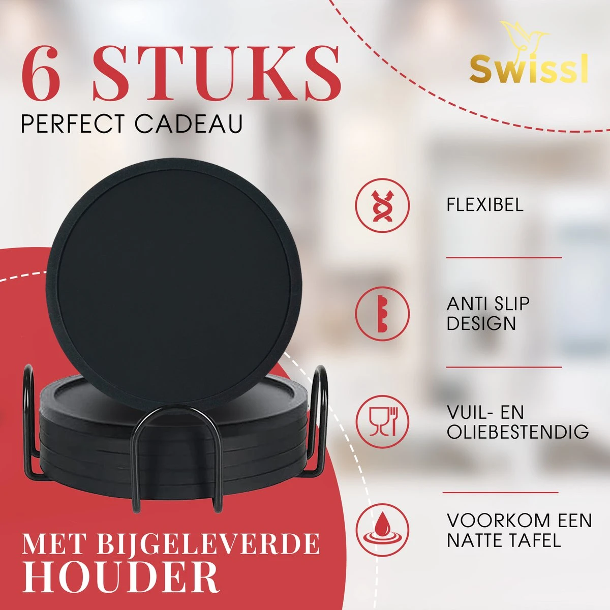 Onderzetters Voor Glazen Swissl – Anti Slip Siliconen – 6 Stuks 4 Onderzetters Voor Glazen Swissl – Anti Slip Siliconen – 6 Stuks - Afbeelding 2