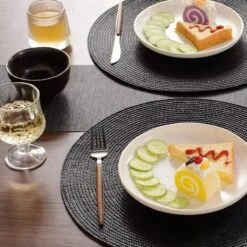 Merkloos Placemats - Rond - 38 Cm - 4 Stuks - Onderlegger - Hitte Bestendig - Donker Grijs - Luxe Uitstraling -Bormioli Rocco winkel 1200x1200 570