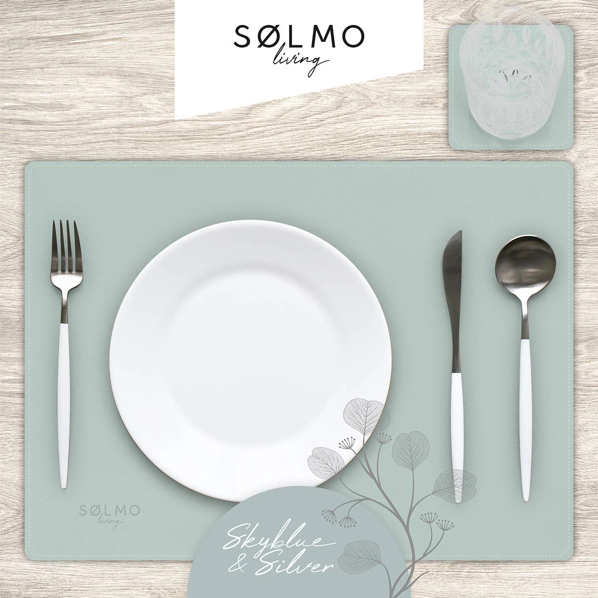 Sølmo I Designer Placemat PU Leather, Hittebestendig Twee Kleuren I 4st Placemat Afveegbaar Met Onderzetter, Placemat Leer, Placemat Leer, Placemat Kinderen (Hemelsblauw/Zilver) 4 Sølmo I Designer Placemat PU Leather, Hittebestendig Twee Kleuren I 4st Placemat Afveegbaar Met Onderzetter, Placemat Leer, Placemat Leer, Placemat Kinderen (Hemelsblauw/Zilver) - Afbeelding 2