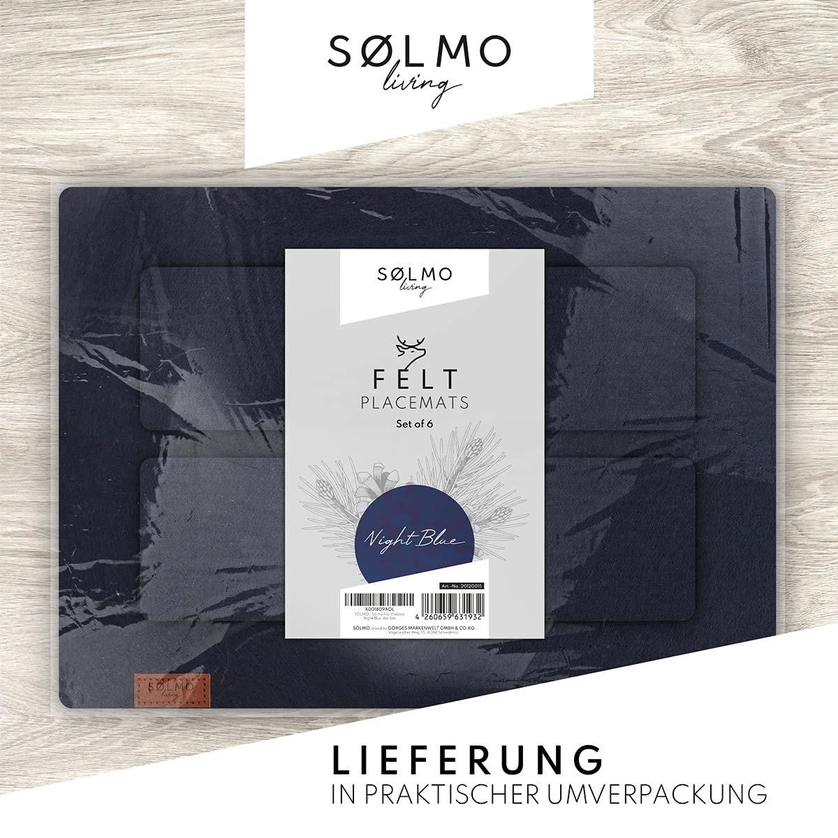 Sølmo I 6st Premium Vilt Placemats Placemat 42x32 Cm Afwasbaar Vilt Placemats Coasters Plaat Placemats + Glas Coasters Echt Hout Tafel Geschikt Blauw, Nacht Blauw 6 Sølmo I 6st Premium Vilt Placemats Placemat 42x32 Cm Afwasbaar Vilt Placemats Coasters Plaat Placemats + Glas Coasters Echt Hout Tafel Geschikt Blauw, Nacht Blauw - Afbeelding 4