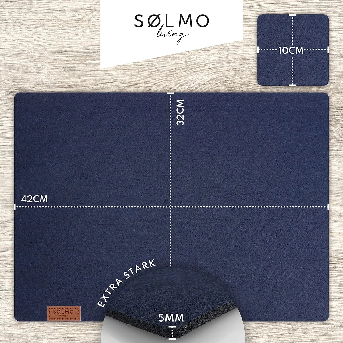 Sølmo I 6st Premium Vilt Placemats Placemat 42x32 Cm Afwasbaar Vilt Placemats Coasters Plaat Placemats + Glas Coasters Echt Hout Tafel Geschikt Blauw, Nacht Blauw 8 Sølmo I 6st Premium Vilt Placemats Placemat 42x32 Cm Afwasbaar Vilt Placemats Coasters Plaat Placemats + Glas Coasters Echt Hout Tafel Geschikt Blauw, Nacht Blauw - Afbeelding 6