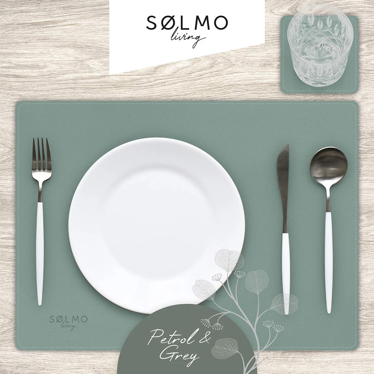 Sølmo I Designer Placemat Van PU-Leer, Hittebestendig In Twee Kleuren I 4 Afveegbare Placemats Met Onderzetter, Leren Placemat, Placemat Leer, Placemat Kids (Petrol/Grijs) 4 Sølmo I Designer Placemat Van PU-Leer, Hittebestendig In Twee Kleuren I 4 Afveegbare Placemats Met Onderzetter, Leren Placemat, Placemat Leer, Placemat Kids (Petrol/Grijs) - Afbeelding 2