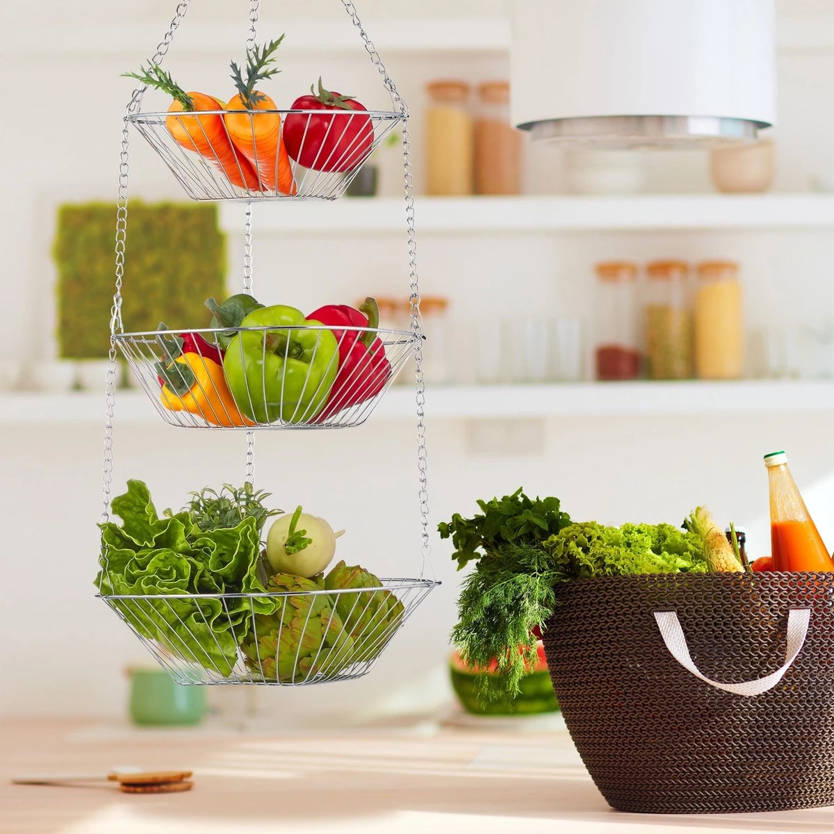 Relaxdays Hangende Fruitmand - Fruitschaal - Etagere Fruit - Hangmand - Draad - 3 Etages 5 Relaxdays Hangende Fruitmand - Fruitschaal - Etagere Fruit - Hangmand - Draad - 3 Etages - Afbeelding 3