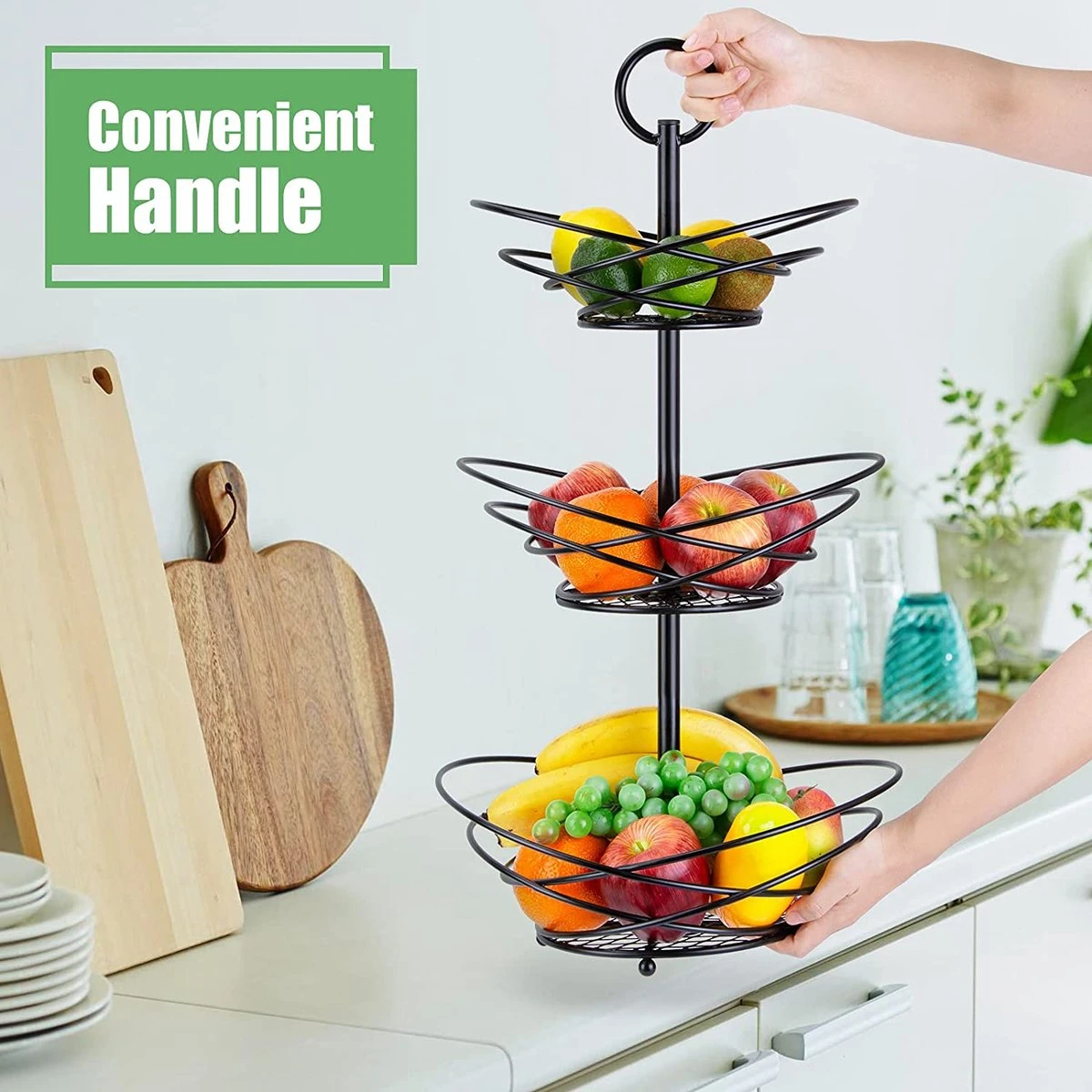 Fuegobird Fruitmand - Fruitmand Metaal - 3 Laags - Afneembaar - Zwart 7 Fuegobird Fruitmand - Fruitmand Metaal - 3 Laags - Afneembaar - Zwart - Afbeelding 5