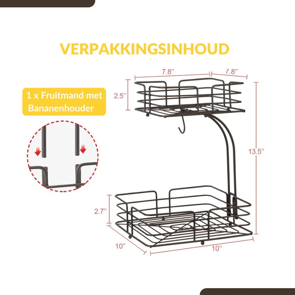 SensaHome - Fruitmand Met Bananenhouder - Vierkant 2-Laags Zwart - Fruitschaal - Etagere - Metaal - Industrial - Modern 4 SensaHome - Fruitmand Met Bananenhouder - Vierkant 2-Laags Zwart - Fruitschaal - Etagere - Metaal - Industrial - Modern - Afbeelding 2