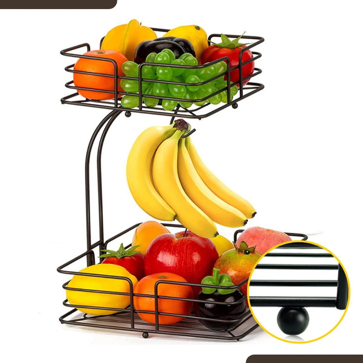 SensaHome - Fruitmand Met Bananenhouder - Vierkant 2-Laags Zwart - Fruitschaal - Etagere - Metaal - Industrial - Modern 12 SensaHome - Fruitmand Met Bananenhouder - Vierkant 2-Laags Zwart - Fruitschaal - Etagere - Metaal - Industrial - Modern - Afbeelding 10