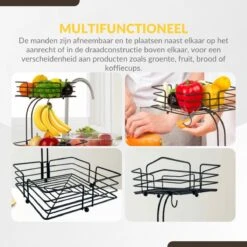 SensaHome - Fruitmand Met Bananenhouder - Vierkant 2-Laags Zwart - Fruitschaal - Etagere - Metaal - Industrial - Modern 33 SensaHome - Fruitmand Met Bananenhouder - Vierkant 2-Laags Zwart - Fruitschaal - Etagere - Metaal - Industrial - Modern -Bormioli Rocco winkel 1200x1200 786