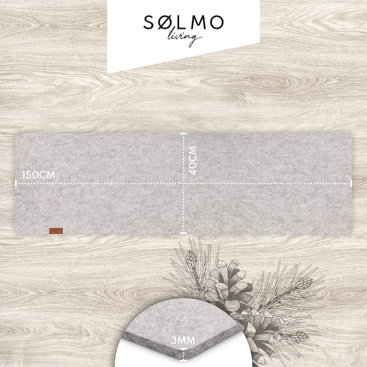 Sølmo I Design Tafelloper Grijs Vilt I 150x40 Cm Tafelloper I Scandinavische Vilt Loper Tafel Wasbaar Met Leren Label - Tafelloper Winter 7 Sølmo I Design Tafelloper Grijs Vilt I 150x40 Cm Tafelloper I Scandinavische Vilt Loper Tafel Wasbaar Met Leren Label - Tafelloper Winter - Afbeelding 5