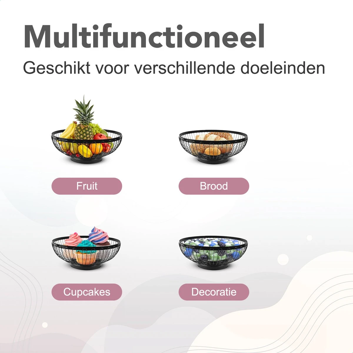 SODEAL Kleine Fruitschaal - Fruitmand - Fruitschaal Zwart 5 SODEAL Kleine Fruitschaal - Fruitmand - Fruitschaal Zwart - Afbeelding 3
