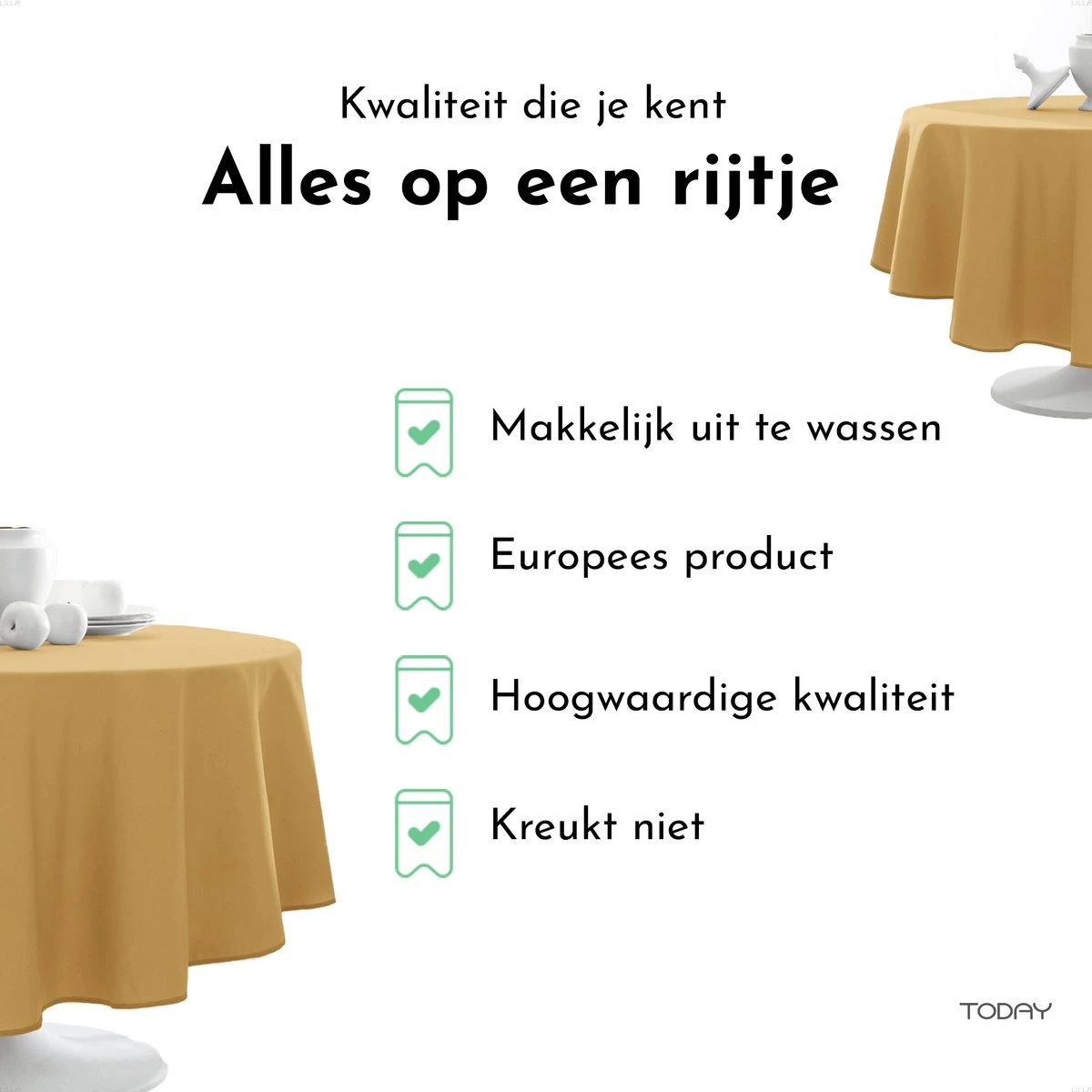 Today Rond Tafelkleed - Tafellaken - Tafelzeil Rond - Ø180cm - Polyester - Oker - Geel 5 Today Rond Tafelkleed - Tafellaken - Tafelzeil Rond - Ø180cm - Polyester - Oker - Geel - Afbeelding 3