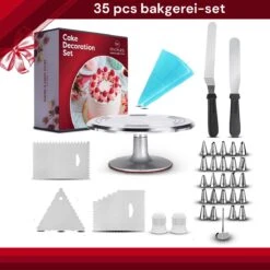 Rednas Taartplateau Set - Draaibaar - Taart Decoratie Set - 24x Spuitmondjes - 2x Palet/Glaceermessen - 2x Spuitzakken - 3x Fondant/Deegschrapers - Verchroomd RVS -Bormioli Rocco winkel 1200x1200 835