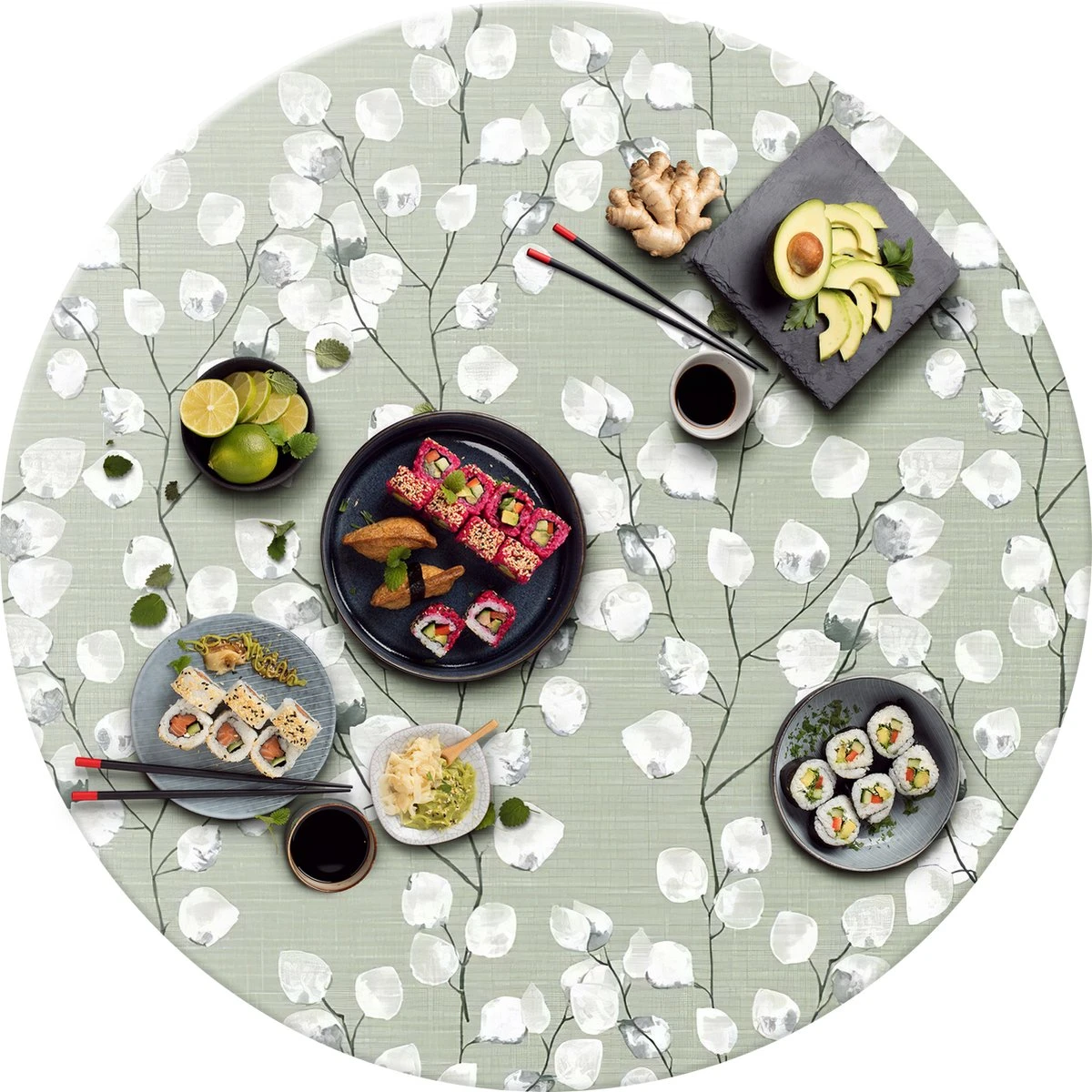 Raved Rond Tafelzeil - Lente Bloemen 160 Cm ø - Groen - PVC - Afwasbaar 3 Raved Rond Tafelzeil - Lente Bloemen 160 Cm ø - Groen - PVC - Afwasbaar