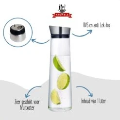 Krumble Karaf Van Glas - 1000ml - 1 Liter - 33 X 9,5 Cm (dxh) - Glazen Waterfles - RVS - Tafel Water -Bormioli Rocco winkel 1200x1200 893