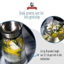 Krumble Karaf Van Glas - 1000ml - 1 Liter - 33 X 9,5 Cm (dxh) - Glazen Waterfles - RVS - Tafel Water -Bormioli Rocco winkel 1200x1200 894
