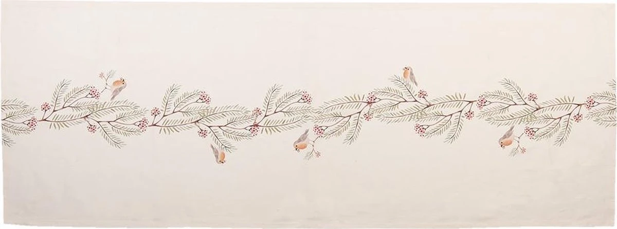 Clayre & Eef Tafelloper 50x140 Cm Beige Groen Katoen Rechthoek Vogel Tafelkleed Loper Tafeltextiel 4 Clayre & Eef Tafelloper 50x140 Cm Beige Groen Katoen Rechthoek Vogel Tafelkleed Loper Tafeltextiel - Afbeelding 2