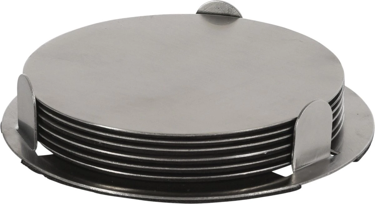 Excellent Houseware 12x Onderzetters Zilver RVS Met Houder 8,5 Cm Voor Glazen 4 Excellent Houseware 12x Onderzetters Zilver RVS Met Houder 8,5 Cm Voor Glazen - Afbeelding 2