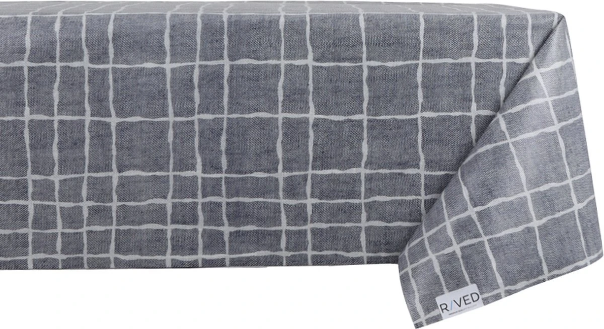 Raved Tafelzeil Vierkantjes 140 Cm X 200 Cm - Grijs - PVC - Afwasbaar 3 Raved Tafelzeil Vierkantjes 140 Cm X 200 Cm - Grijs - PVC - Afwasbaar