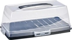 Kunststof Taart/cake Bewaardoos Rechthoekig Antraciet/transparant 36 X 17 Cm -Taart Vershouddoos - Bewaarbak Voor Gebak