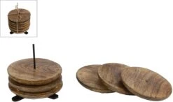 Onderzetters Mangohout Op Houder - 6 Stuks - 10cm