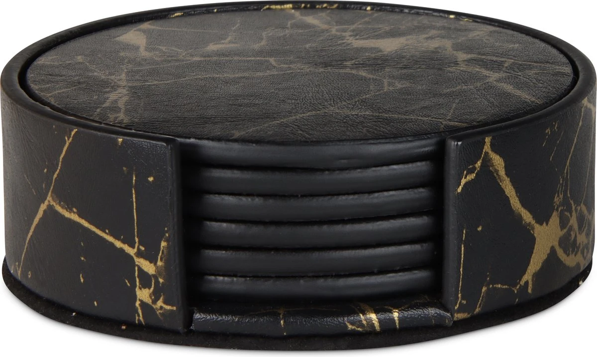 Castagnola Lederen Onderzetters Met Houder – Onderzetters Voor Glazen – Onderzetters Design – Onderzettersset – Drink Onderzetters – Leder – Leren Onderzetters – Set Van 6 – Zwart/Goud 9 Castagnola Lederen Onderzetters Met Houder – Onderzetters Voor Glazen – Onderzetters Design – Onderzettersset – Drink Onderzetters – Leder – Leren Onderzetters – Set Van 6 – Zwart/Goud - Afbeelding 7