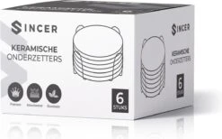 Sincer Keramische Onderzetters Voor Glazen Met Houder – Set Van 6 Witte Keramische/Marmeren Onderleggers –Luxe/Modern Design - Premium Kwaliteit – Kurken Antislip Onderkant – Hittebestendig – Zeer Absorberend – Rond – Duurzaam/Milieuvriendelijk 14 Sincer Keramische Onderzetters Voor Glazen Met Houder – Set Van 6 Witte Keramische/Marmeren Onderleggers –Luxe/Modern Design - Premium Kwaliteit – Kurken Antislip Onderkant – Hittebestendig – Zeer Absorberend – Rond – Duurzaam/Milieuvriendelijk -Bormioli Rocco winkel 1200x750 3