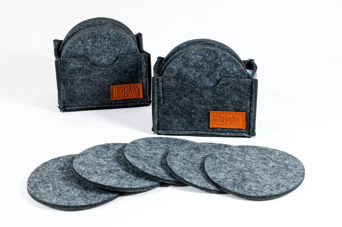 IBright Vilt Onderzetters Voor Glazen - 12 Stuks – Donkergrijs – Vilten Onderzetters Met Houder - Hittebestendig - Absorberend En Duurzaam 4 IBright Vilt Onderzetters Voor Glazen - 12 Stuks – Donkergrijs – Vilten Onderzetters Met Houder - Hittebestendig - Absorberend En Duurzaam - Afbeelding 2