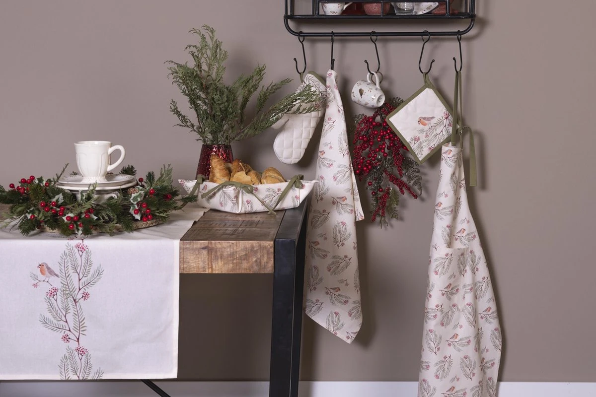 Clayre & Eef Tafelloper 50x140 Cm Beige Groen Katoen Rechthoek Vogel Tafelkleed Loper Tafeltextiel 5 Clayre & Eef Tafelloper 50x140 Cm Beige Groen Katoen Rechthoek Vogel Tafelkleed Loper Tafeltextiel - Afbeelding 3