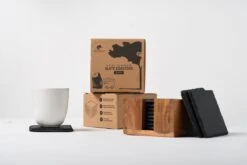 Leisteen Onderzetters Voor Glazen – Incl. Coating - Zwart Steen - 8 Stuks - TPU Rubber