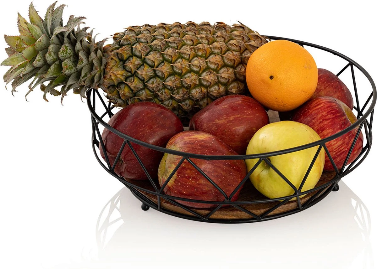 Parya Home - Fruitmand Metaal Broodmand Ronde Fruitschaal Neo 28 Cm H 10 Cm Zwart Metaal 4 Parya Home - Fruitmand Metaal Broodmand Ronde Fruitschaal Neo 28 Cm H 10 Cm Zwart Metaal - Afbeelding 2