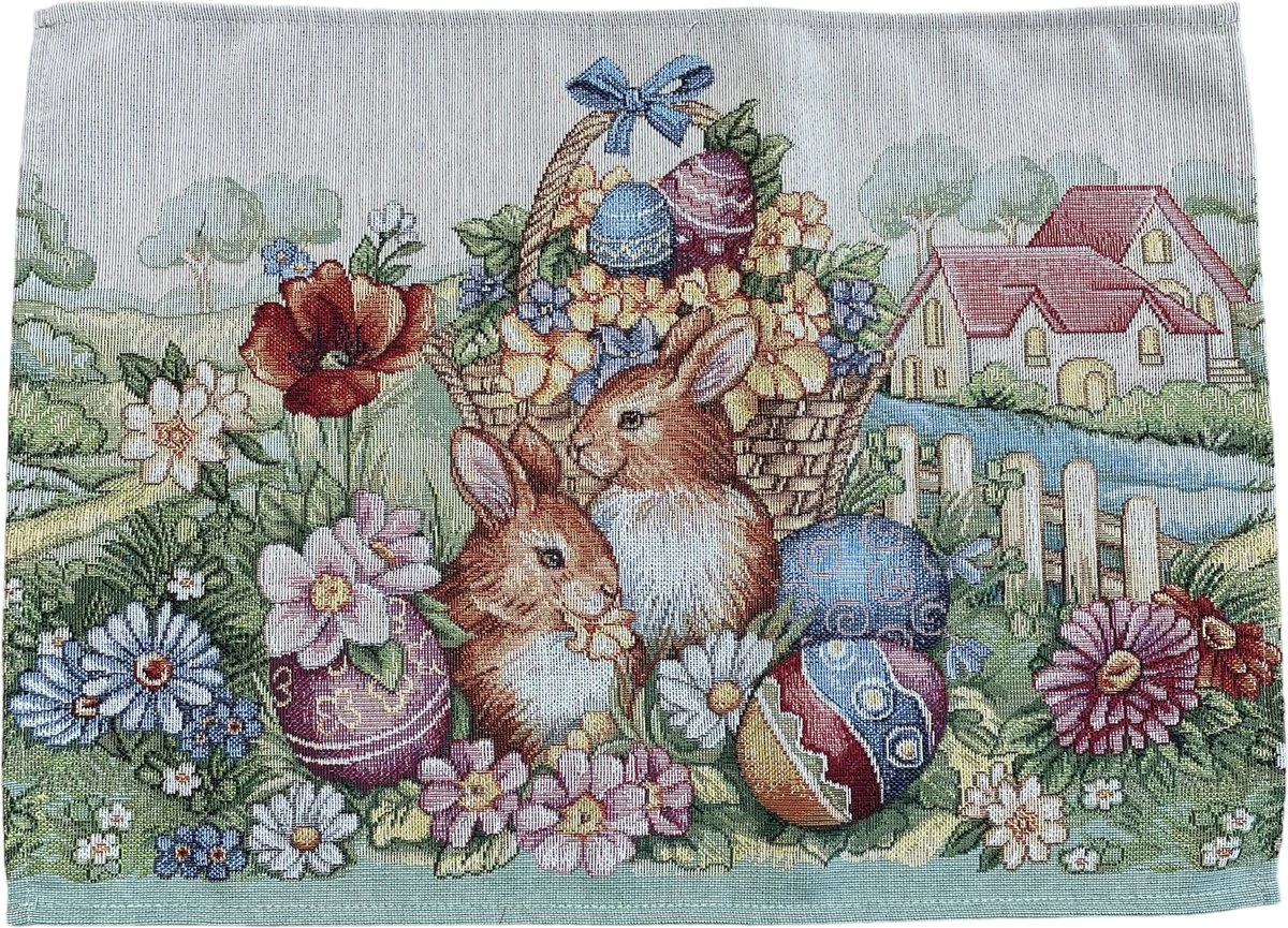 Merkloos Placemat - Luxe Gobelinstof - Pasen - Groen - Met Konijntjes En Paasmandje- 35 X 45 Cm 5 Merkloos Placemat - Luxe Gobelinstof - Pasen - Groen - Met Konijntjes En Paasmandje- 35 X 45 Cm - Afbeelding 3