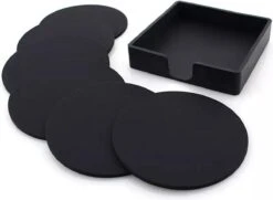 Eldur Onderzetters Met Houder Zwart (6 Stuks) - Onderzetter Glazen - Onderzetters Siliconen - Onderzettersset - Drink Onderzetters - Zwart - Set Van 6